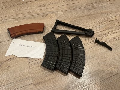 Assorted AK Stuff (Bakelite 545 Mags, Circle 10 Bulgarian waffle mags, Russian Triangle Stock, Russian 100series Safety