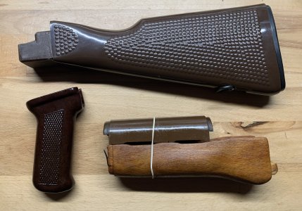 East German Stock Set, Bulgarian Salmon Grips, Dong W/Bake Grip, Blonde HG Set W/Bake Grip, East German Weiger Magazine, Chinese Chu-Wood Upper