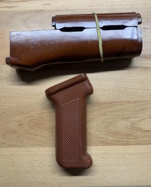 Bulgarian Bakelite Handguards W/Salmon Grip, Russian Plum HG Sets, Romy Sharkfin DONG W/Bake Grip, Arsenal ARM9 Grip, Russian Digital Flora Drop Case